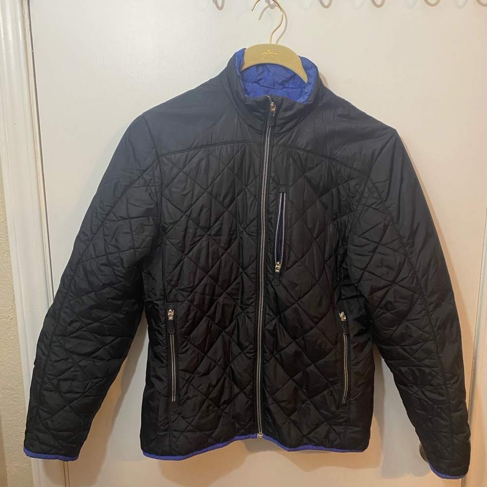 Lands' End womens Black and Blue Quilted Puffer Jacket